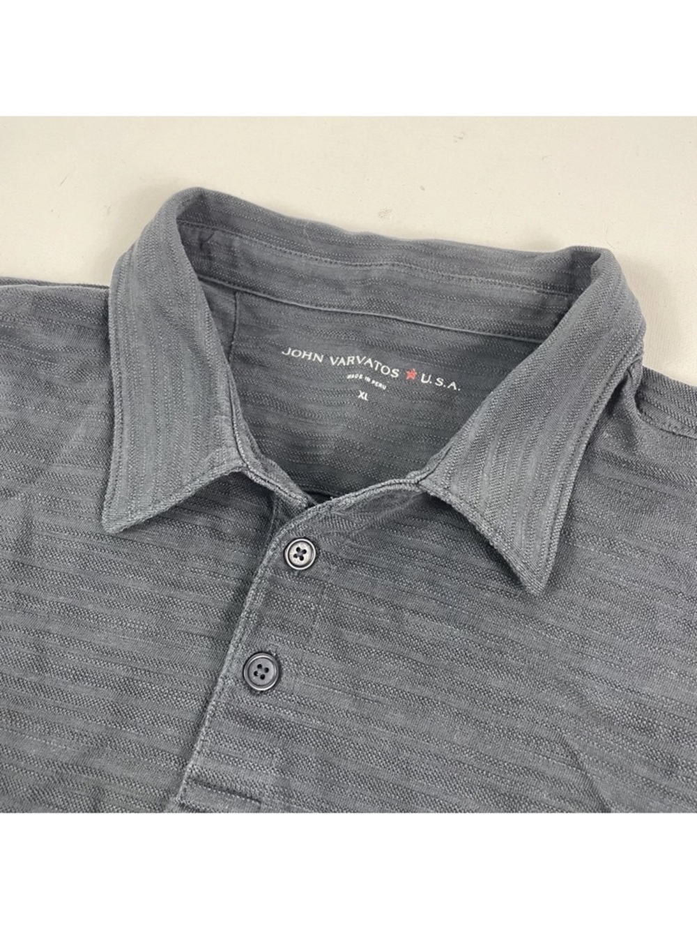 John Varvatos USA Charcoal Grey Slub Texture Polo Shirt XL - Slim Fit Luxe